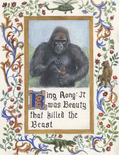 King Kong, watercolor, acrylic and ink on Arches, 9.25x7, 2018