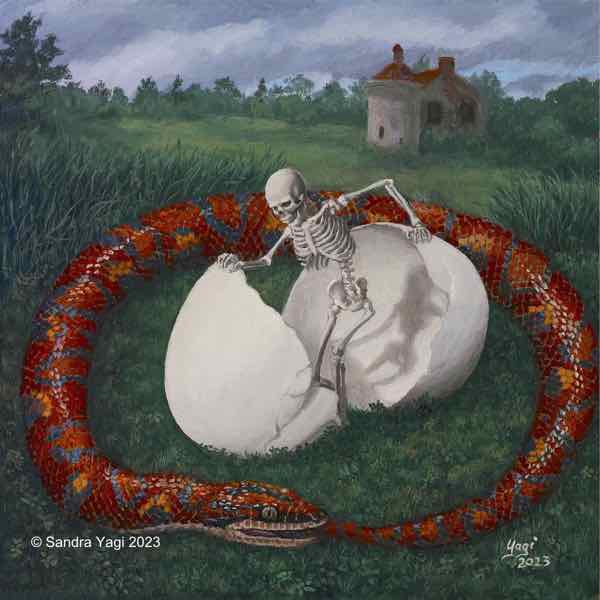 Ouroboros, oil on panel, 12x12, 2023 SOLD