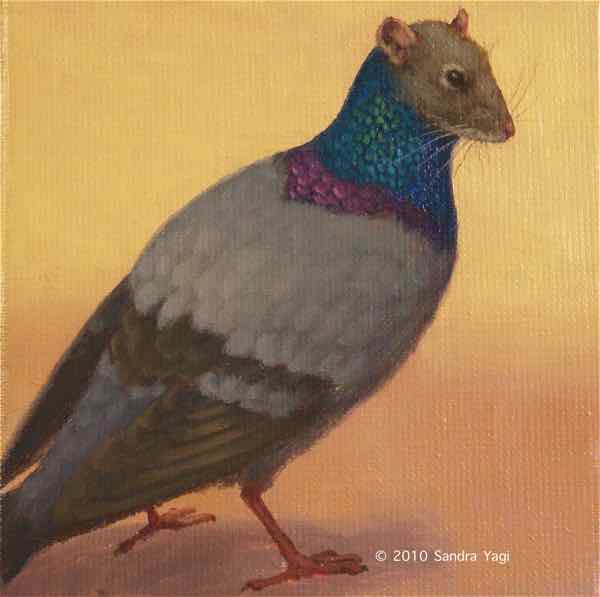 Pigeonrat 1, oil on canvas, 6x6, 2010 SOLD