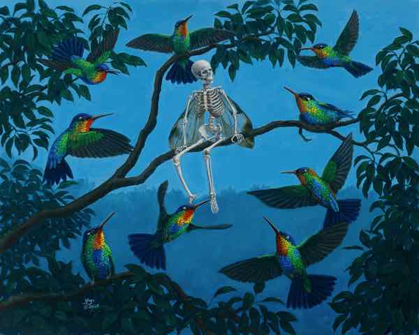 Fairy and Hummingbirds, oil on panel, 2024, 24x30 SOLD