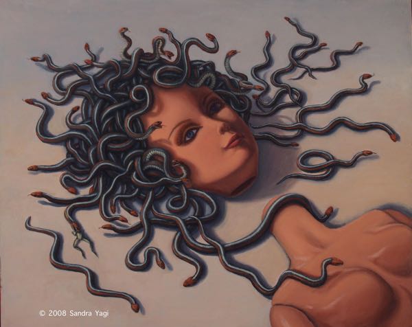 Medusa hair Barbie, oil on panel, 2008, SOLD