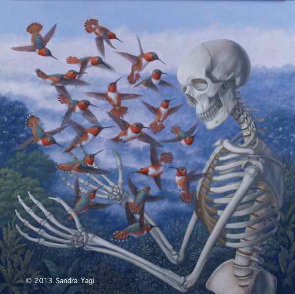 Death and Hummingbirds, oil on panel, 24x24, 2013 SOLD