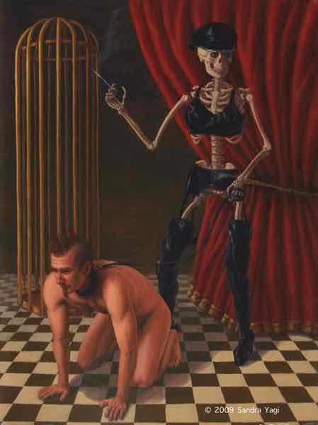 Dom and Sub on Leash , Oil on Panel, 2009, 16 x 12