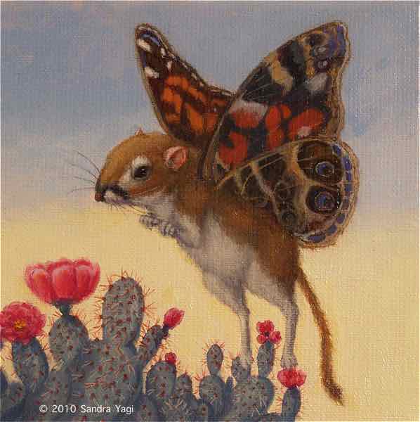 Flying Kangaroo Rat, oil on canvas, 6x6, 2010 SOLD