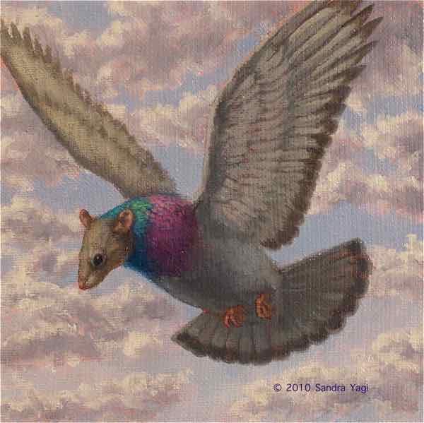Pigeonrat 2, oil on canvas, 6x6, 2010 SOLD