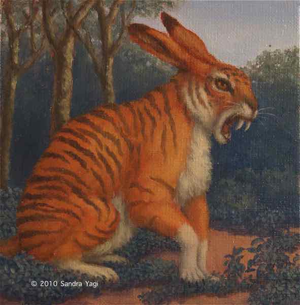 Sabertoothed Rabbit, oil on canvas, 6x6, 2010 SOLD