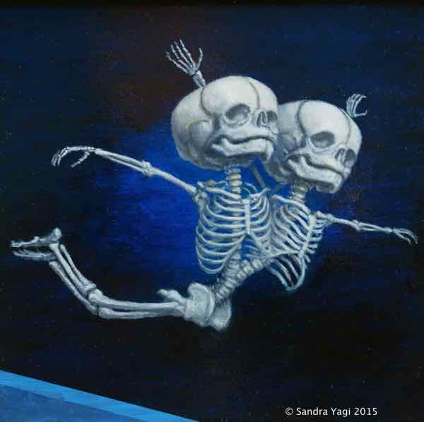 Hi Diving Twins,  oil on panel 8x8 2015  SOLD