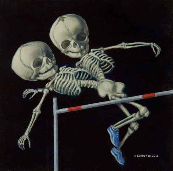High Jumping Twins, oil on panel, 8x8, 2016 SOLD