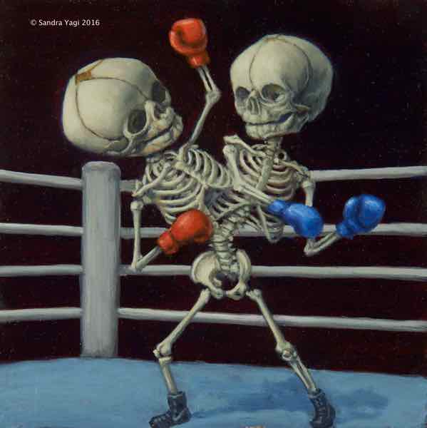 Boxing Twins #2, oil on panel 8x8 2016 SOLD