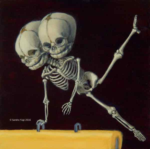 Pommel Horse Twins, oil on panel, 8x8, 2016 SOLD